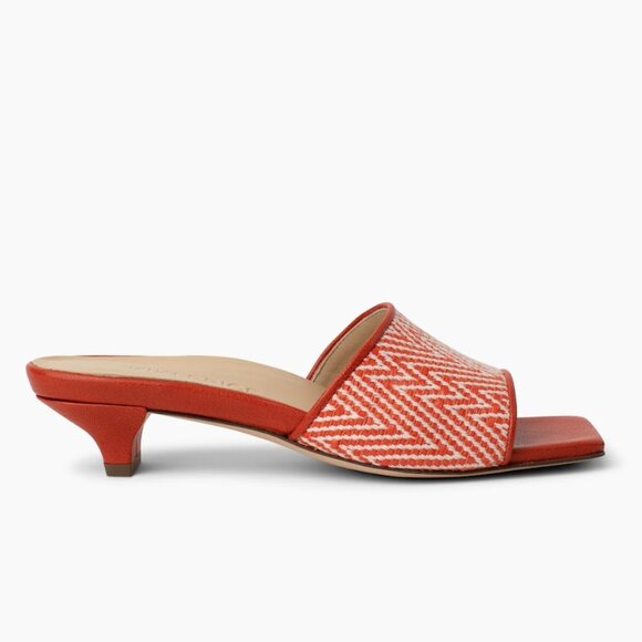 Slide On Over – Orange Leather & Raffia Slides, New in Box - Picture 2 of 5